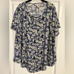 Butterfly Print Women's Blouse - Blue  Lavender Green Yellow and White